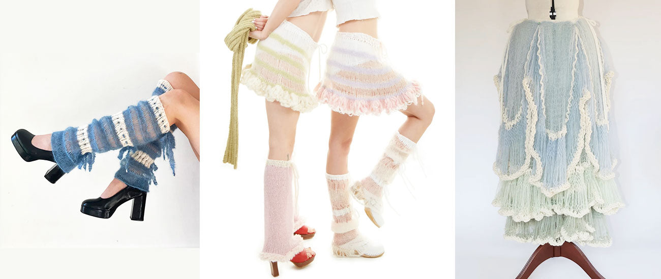 Three images of knitwear designed by Sophie Isabella